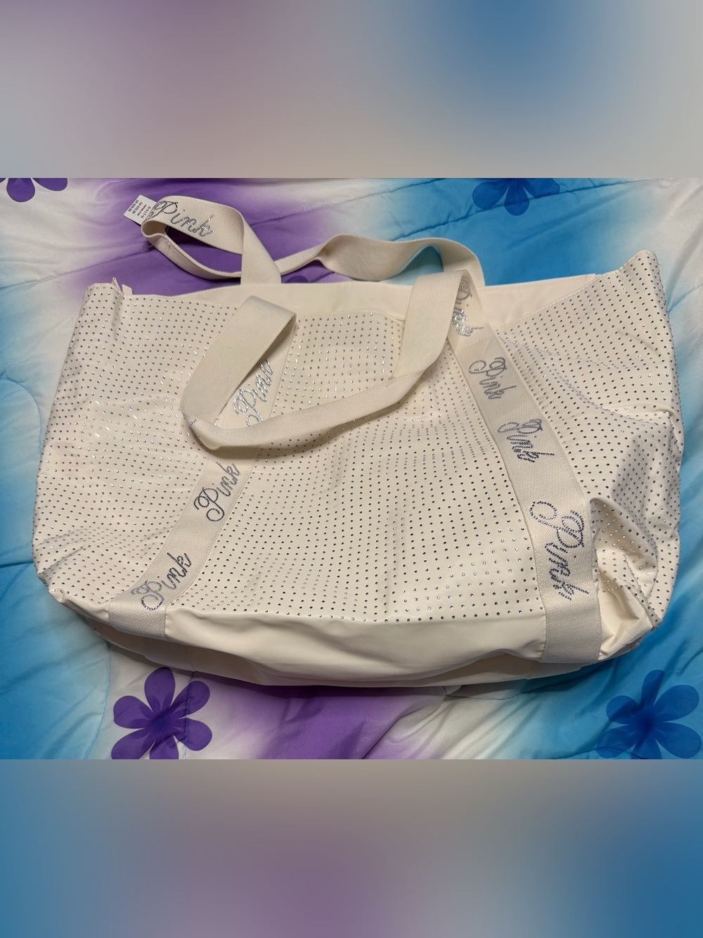 PINK Victoria's Secret Cream Perforated Tote with Logo Straps